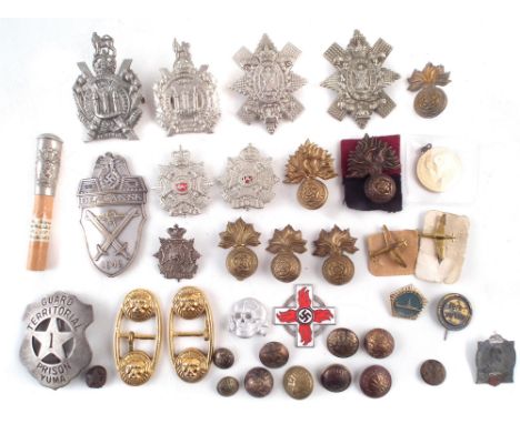 Cap badges and other army uniform decorations to include thirteen cap badges, sweetheart brooch, 1935 Royal Jubilee medallion