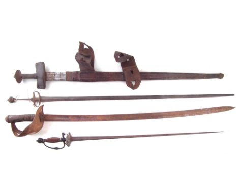 African Takouba sword, with leather scabbard, German made Italian M1860 heavy cavalry sword stamped S&amp;K and two 18th cent