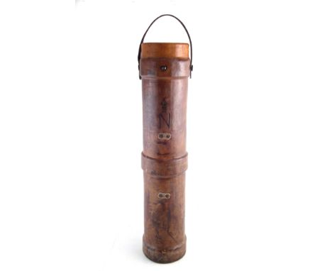 Leather shell carrying case, with broad arrow mark, 81cm high