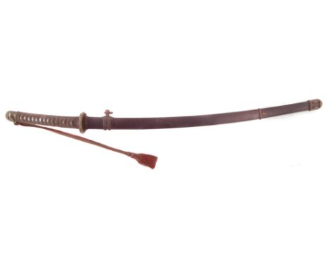 WW2 Japanese N.C.O. Officers katana and scabbard, with floral mounts and tsuba, metal scabbard, 100.5cm overall length includ