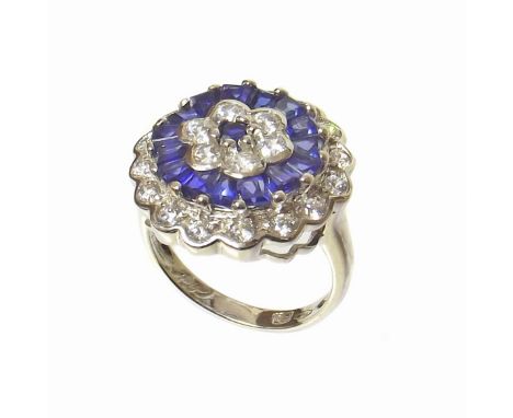 Synthetic blue sapphire and cubic zirconia 4-tier round cluster 18ct white gold ringCondition reports are not available for t