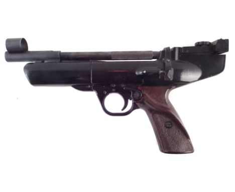 Webley Typhoon .177 air pistol with a tin containing pellets, 28cm long. No licence required to buy this item, purchaser must