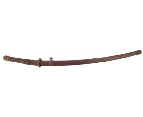 WW2 Japanese N.C.O. Officers katana and scabbard, with floral mounts and tsuba, metal scabbard, 102cm overall length includin