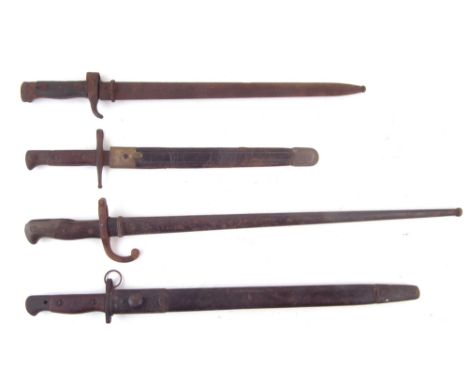 Four bayonets with scabbards , to include a 1907 pattern SMLE bayonet, an M1874 pattern Gras rifle bayonet, an 1891 Carcarno 