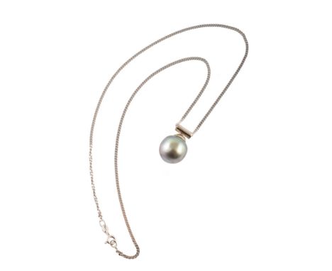 Tahitian pearl and 18ct white gold pendant , the grey-black pearl measuring approx. 13mm x 12mm, tubular bail to 18ct white g