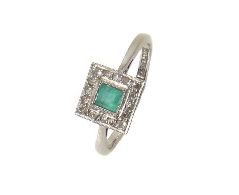 Emerald and diamond square cluster ring, 18ctCondition reports are not available for the Interiors Sale.