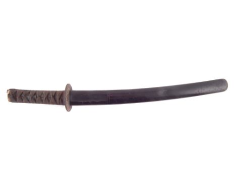 Japanese Wakizashi, with lacquer and wood scabbard, simple iron tsuba, 54cm overall length including scabbard.