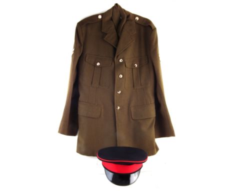 British Army No.2 uniform jacket, trousers and peaked cap, 34 size, made in 1975.