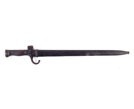 Berthier Rifle bayonet and scabbard stamped with an anchor issued to the French Navy's Troupes de Marine, 52.5cm long