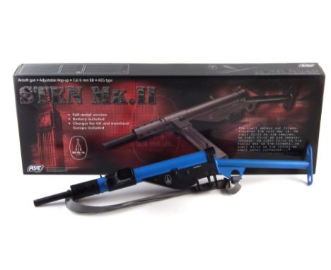 ASG BSA 6mm Airsoft BB Sten Gun MKII, (VCR Compliant blue paint) with RAF sling, magazine and instructions and box. The box m