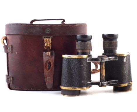 Watson Baker Air Ministry pair of 6 x binoculars, dated 1943, numbered 9696, with leather Dollard case bearing broad arrow ma