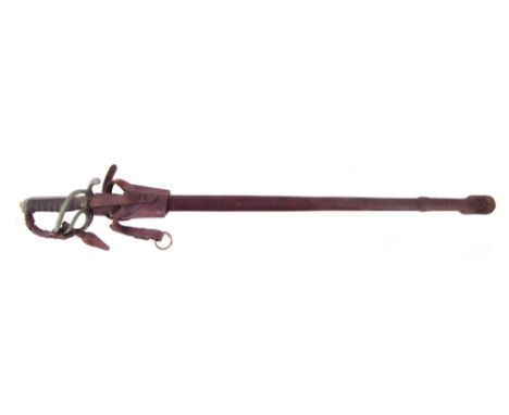 1822 pattern Officers Sword, with leather covered scabbard and knot, George V cypher to blade, 108cm overall length.