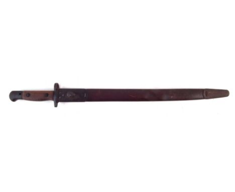 Lee Enfield SMLE 1907 pattern bayonet and scabbard, the scabbard stamped R.E., 57.5cm overall length