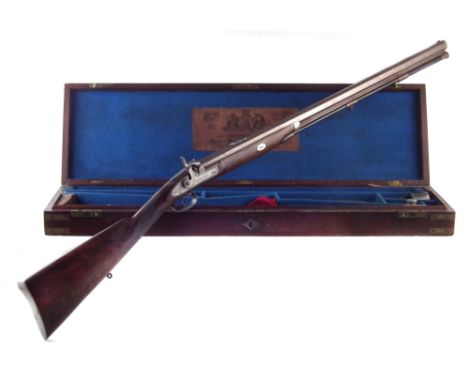 Joseph Bourne &amp; Son .700 bore percussion rifle, with octagonal Damascus barrel engraved London fitted with folding leaf s