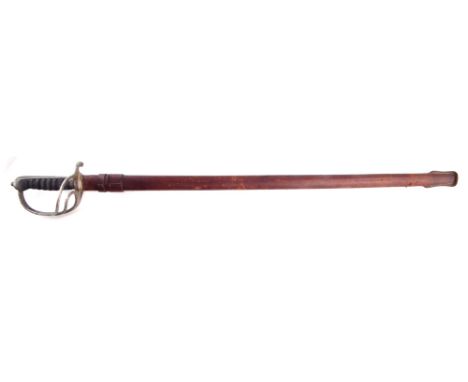 1822 pattern Royal Artillery Officer's sword and leather covered scabbard, by Henry Wilkinson, the blade marked P.C. stamped 