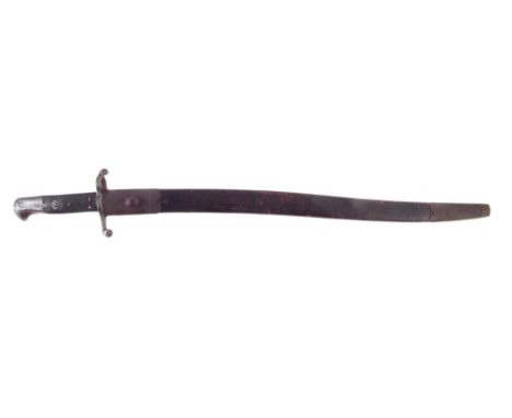 Martini Henry Yataghan sword bayonet and scabbard, stamped 607, with WD and broad arrow stamps, 74cm long