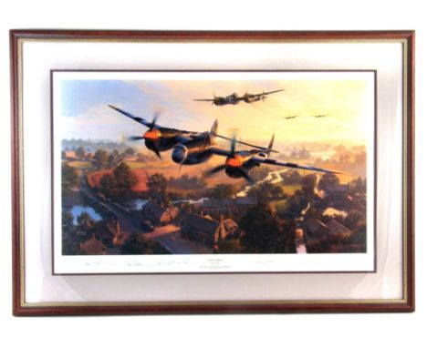 After Nicolas Trudgian, Dawn Chorus, number 56/1000 bearing five signatures, framed, the print measures 51cm x 80cm