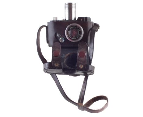 Third Reich Luftwaffe 35mm clockwork robot gun camera, with Zeiss Jena Biotar 1:2 f=4cm lens, both lens and body marked "Luft