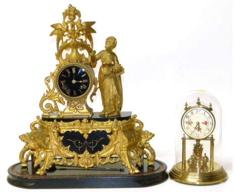 A 19th century French mantle clock with 8-day movement, striking on a single bell af also a domed clockCondition reports are 