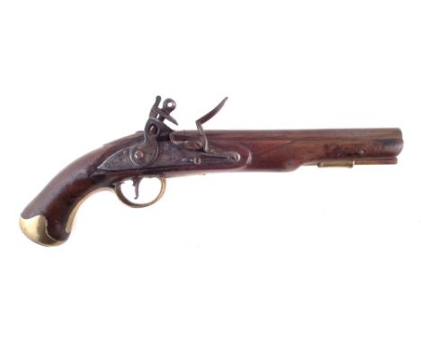 Flintlock light dragoon type pistol, with Crown marked lock and 50 bore barrel, 38cm long Section 58(2) Antique /obsolete cal