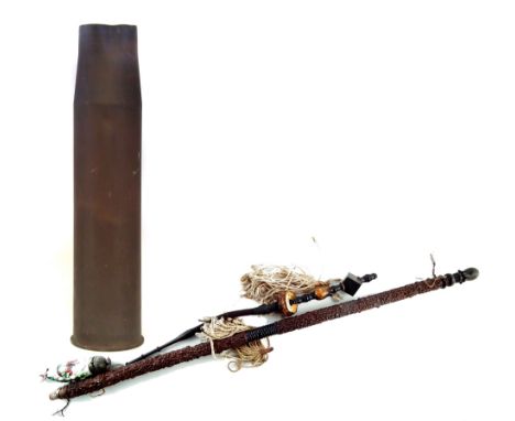 Prussian / Austrian regimental pipe dated 1896-99 approx. 92cm long, also a Vickers 4.5" Mk8 Naval gun shell case fired from 