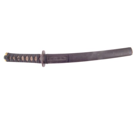 Japanese Wakizashi, with lacquer and wood scabbard, simple iron tsuba, 51cm overall length including scabbard.