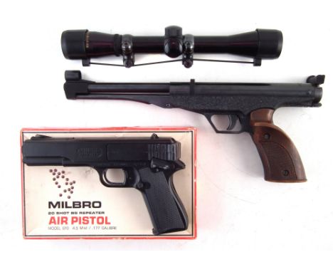 ElGamo .177 Air Pistol serial number H28027 also a Milbro G10 .177 air pistol and a Nikko Stirling Silver Crown 4x32 scope, t