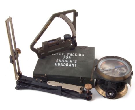 Field gun sighting equipment, to include an M1A1 Gunner's Quadrant in case, a Carl Zeiss Jena B.R.S marked compass, and an el