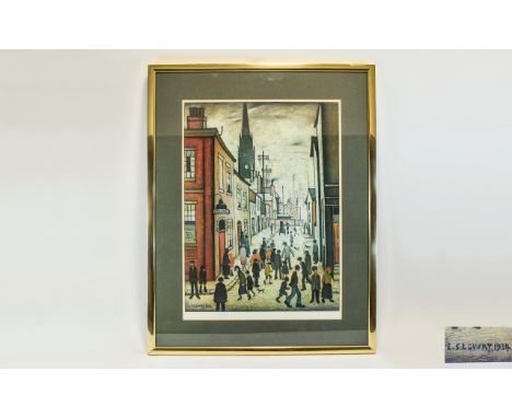 L.S. Lowry Unsigned Ltd Edition Coloured Lithograph of 850 - Titled ' The Organ Grinder ' Painted In 1934. Stamped By The Fin