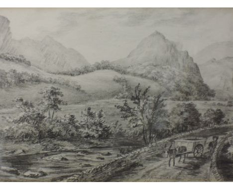 A pencil sketch, St John's Vale, Cumberland, attributed verso, dated 10/11/1831, 13 x 23cm, framed and glazed