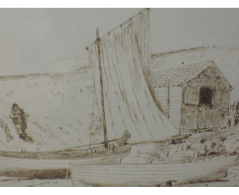 A pen and ink sketch, Henry Eddowes Keene, Southwold, attributed verso, 11 x 18cm, framed and glazed