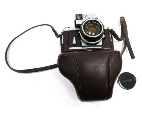 Nikon F Photomic FTn Camera no.6578704, with Nikkor-S Auto f1.4 50mm lens, in manufacturers leather caseShutter seems to work