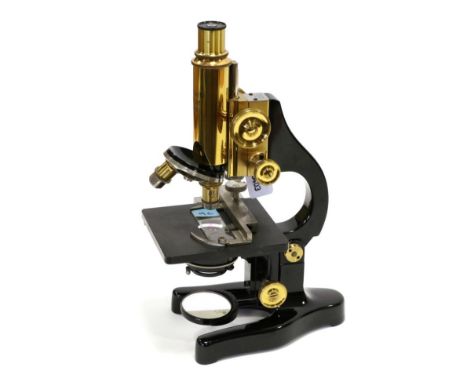 Ernst Leitz Wetzlar Brass Microscope no.298331, with fine course focusing, three lens turret (with only two lenses), adjustab