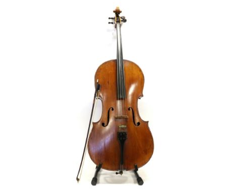 Cello 30'' two piece back, no maker's name, has inscription visible through f hole 'Repaired October 1969' width upper bout 1