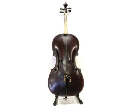 Cello 29 3/4'' two piece back, ebony fingerboard (detached), no label, upper bout 13 1/2'', middle 9 1/2'', lower 16 3/4'', d