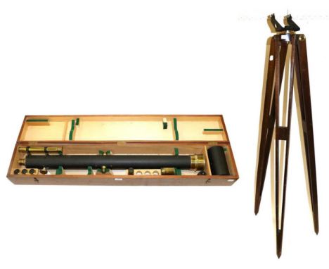 Broadhurst, Clarkson & Co. Astronomical Refracting Telescope with 3'' objective lens, black cracked finished barrel, brass si