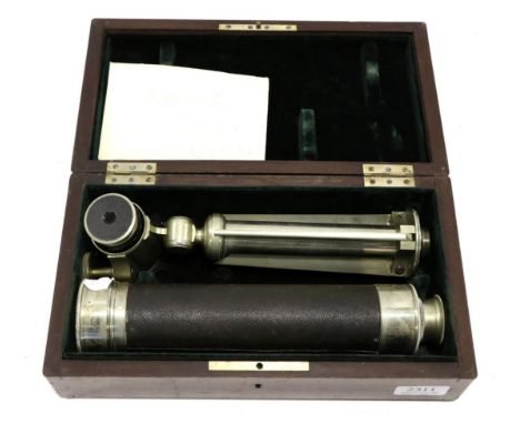 Allan J Hayes (Calcutta) Four Drawer Telescope with 2'' objective lens and leather cover to objective section of barrel 35'',