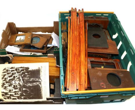 Magic Lantern Slides a collection of five examples together with a collection of Stanhope lenses in bone pen mountings, vario