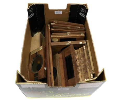 Magic Lantern Slides a collection of 27 wooden framed Astronomical examples, including moving examples, many by Newton & Co.