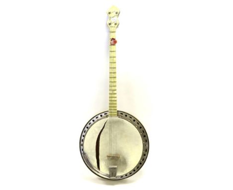 Banjo 4-String W R Co. Humphrey, 11'' head, faux mother-of-pearl fingerboard and headstock face, resonator has picture of a g