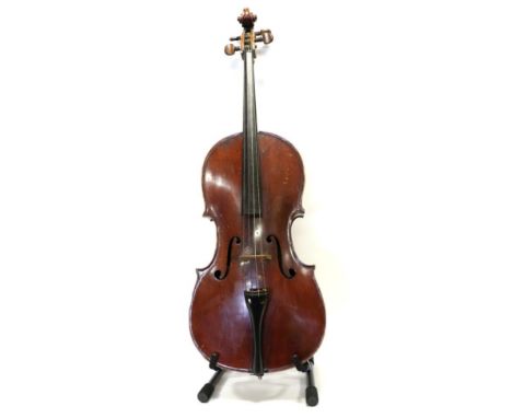 Cello 27 3/4'' two piece back, ebony fingerboard and tailpiece, upper bout 12 1/4'', middle 9'', lower 15 1/2'', depth of rib