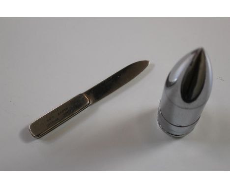WW1 Shell inscribed 2 PR, LOA Co. 11am 11-11-18 and a German Navy letter opener, relic of SMS Baden 