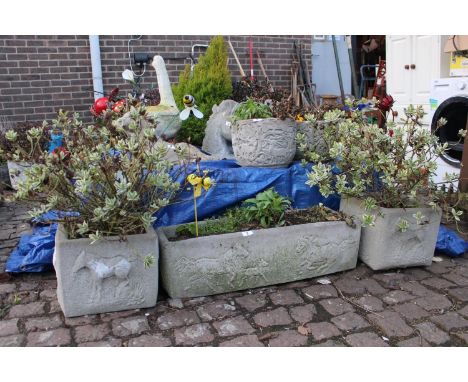 Pair of Square Concrete garden planters and a Trough 
