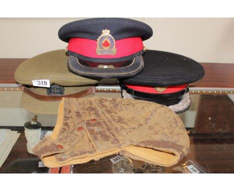 Collection of Military Caps inc. Canadian Police Cap and a Flying Helmet (4) 