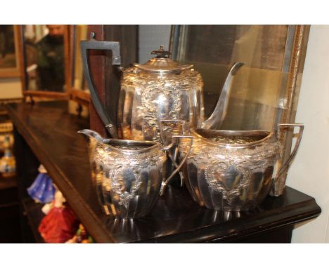 Good Quality Silver plated 3 Piece Tea Set with floral embossed decoration 