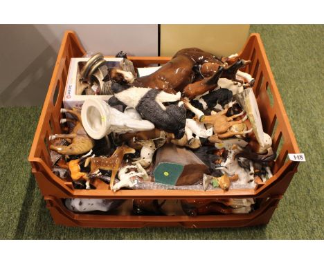 2 Boxes of assorted Ceramic Equine Horse figures mostly unmarked 