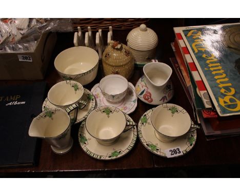 Burleigh ware Biarritz pattern set of 3 Cups with saucers, Cream jug and Sugar bowl and a collection of ceramics 