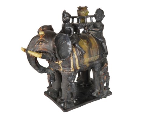 A GLAZED STONEWARE FIGURAL GROUP, &nbsp;SI SATCHANALAI, SUKOTHAI, 16TH CENTURYformed as an elephant carrying a high-ranking o