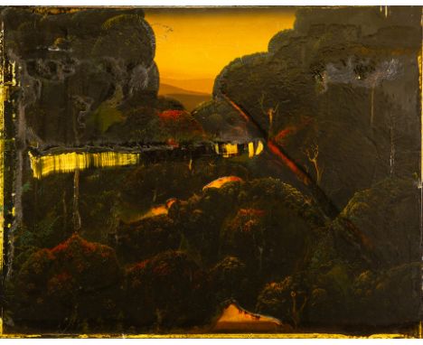 EYVIND EARLE (AMERICAN 1916-2000)Forest Hillside, oil on board 56 x 71 cm (22 x 28 in.)CONDITIONThe work is in overall good c