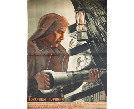 [KULAGINA] FROM AN IMPORTANT COLLECTION OF BOOKS AND NEWSPAPERS WITH DESIGNS FROM KLUTSIS (COMRADES COAL MINERS!, 1933)VALENT
